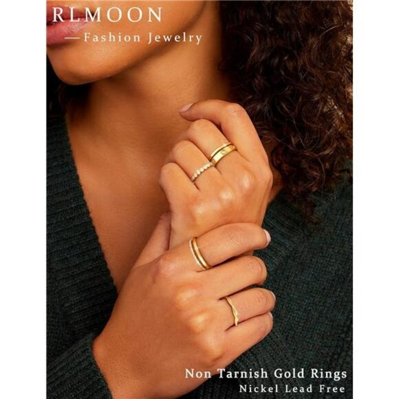 Stackable Gold Rings for Women Dainty 14K Gold Silver Plated Cubic Zirconia Band - Picture 3 of 7